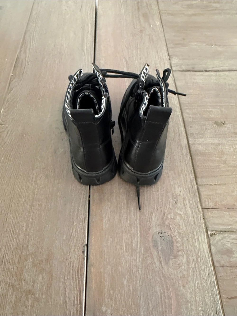 Kids Black Lace-Up Ankle Boots